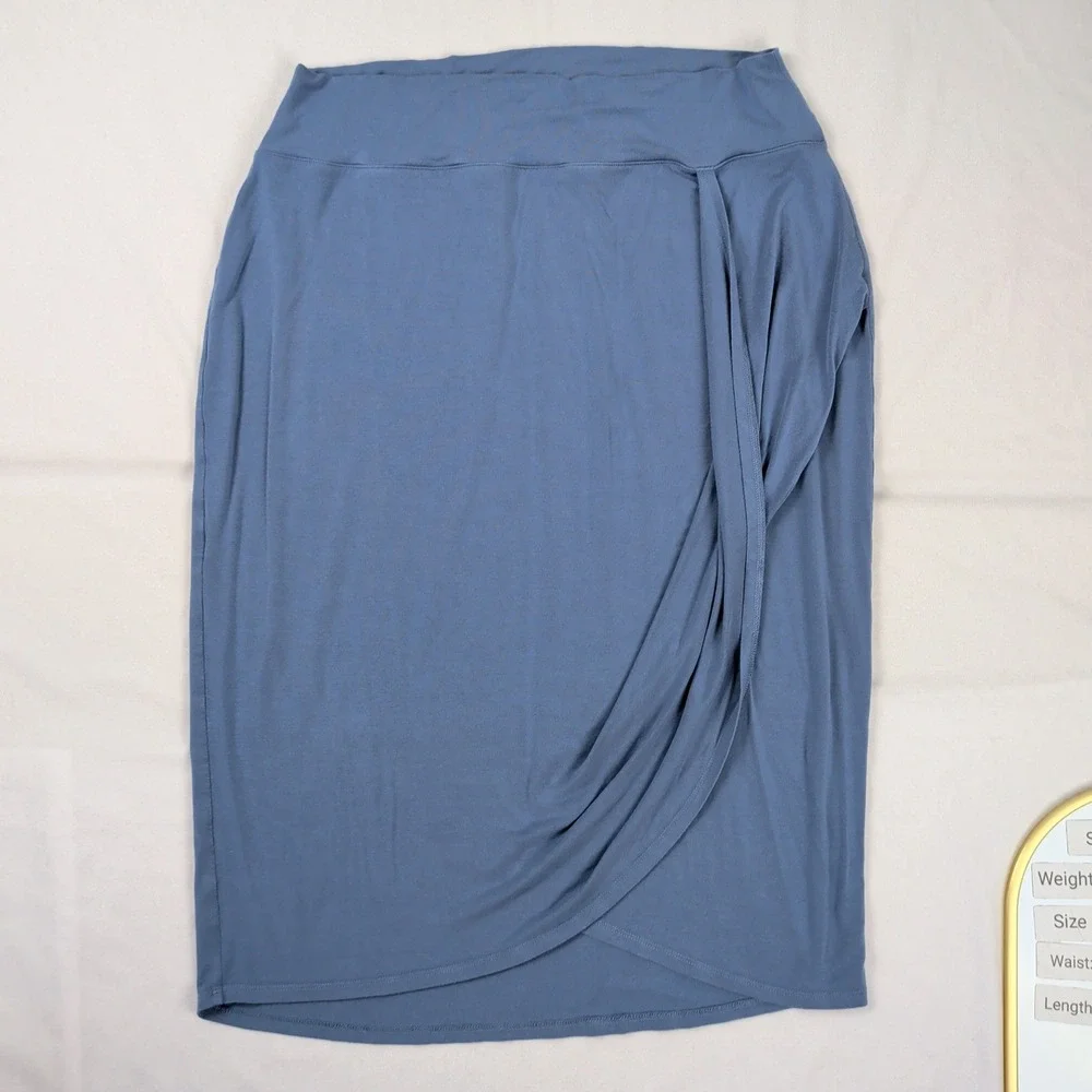 Athleta Release Midi Skirt Size‎ XL Blue Athleisure Stretchy Faux Wrap Skirt